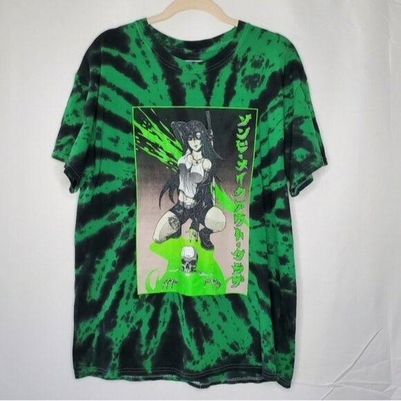 Zombie Makeout Club Other - Zombie Makeout Club Cotton Tee Size Large Hot Topic Green Tie-Dye Anime Shirt